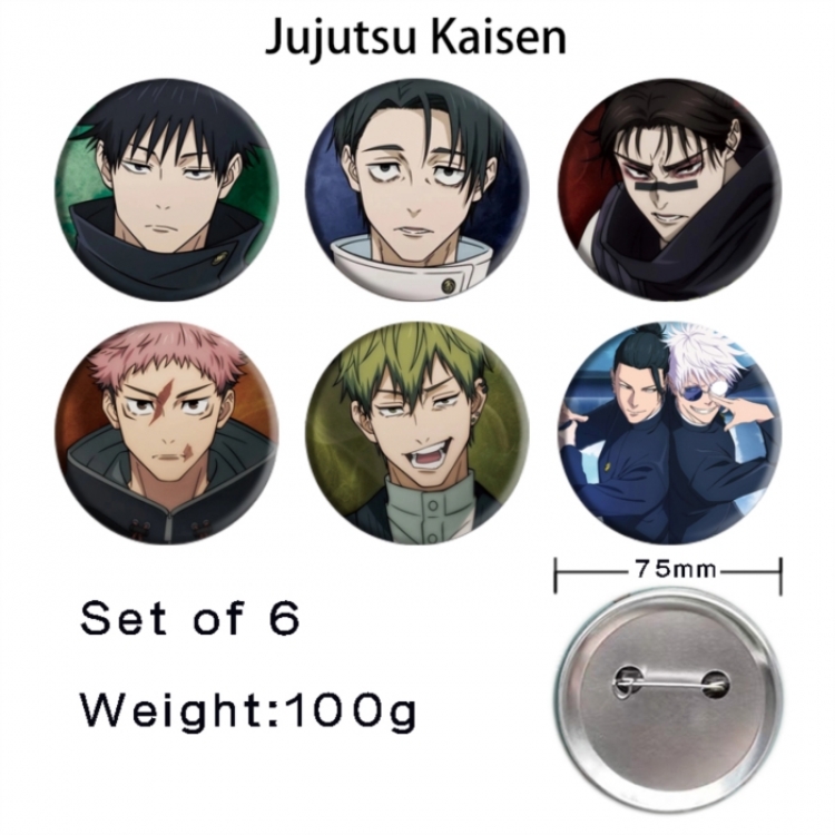 Jujutsu Kaisen Anime Tinplate Bright Film Emblem Badge 75mm a set of 6