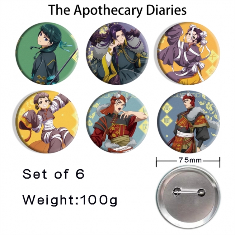 The Apothecary Diaries Hardware Anime Tinplate Bright Film Emblem Badge 75mm a set of 6
