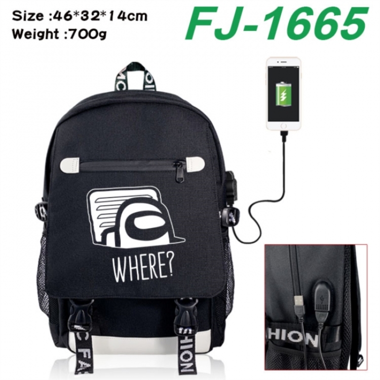 Among Us canvas USB backpack cartoon print student backpack 46X32X14CM 700g 