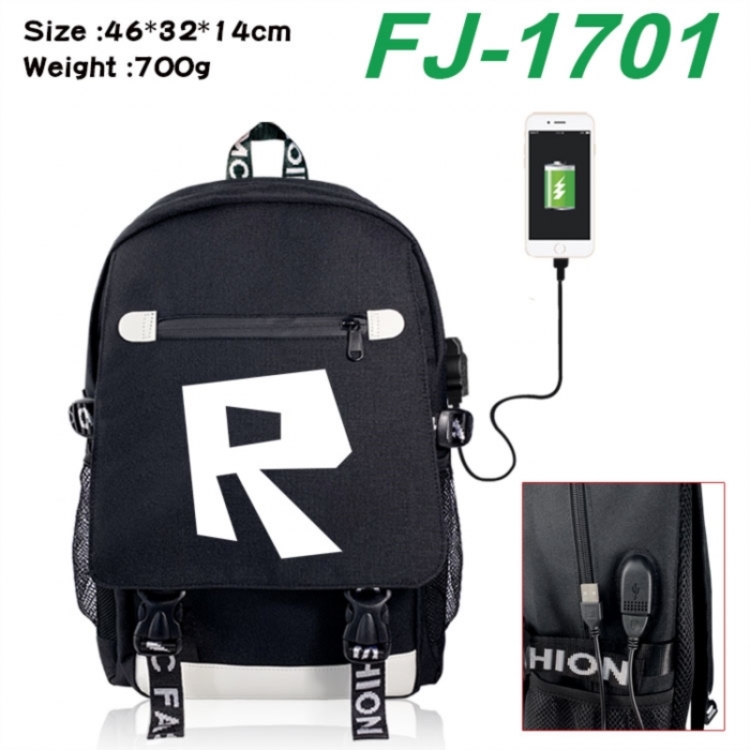 Roblox canvas USB backpack cartoon print student backpack 46X32X14CM 700g 