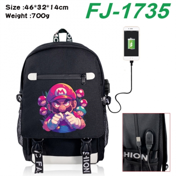 Super Mario canvas USB backpack cartoon print student backpack 46X32X14CM 700g 