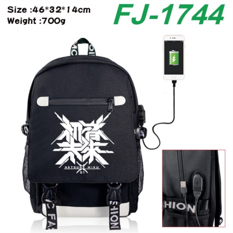 Hatsune Miku canvas USB backpack cartoon print student backpack 46X32X14CM 700g 