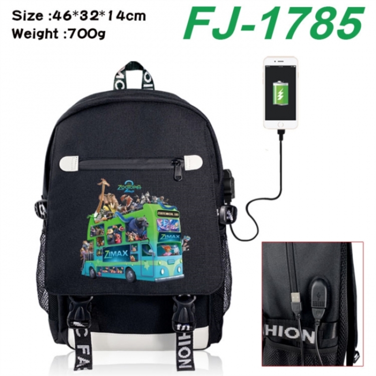 Zootopia canvas USB backpack cartoon print student backpack 46X32X14CM 700g 