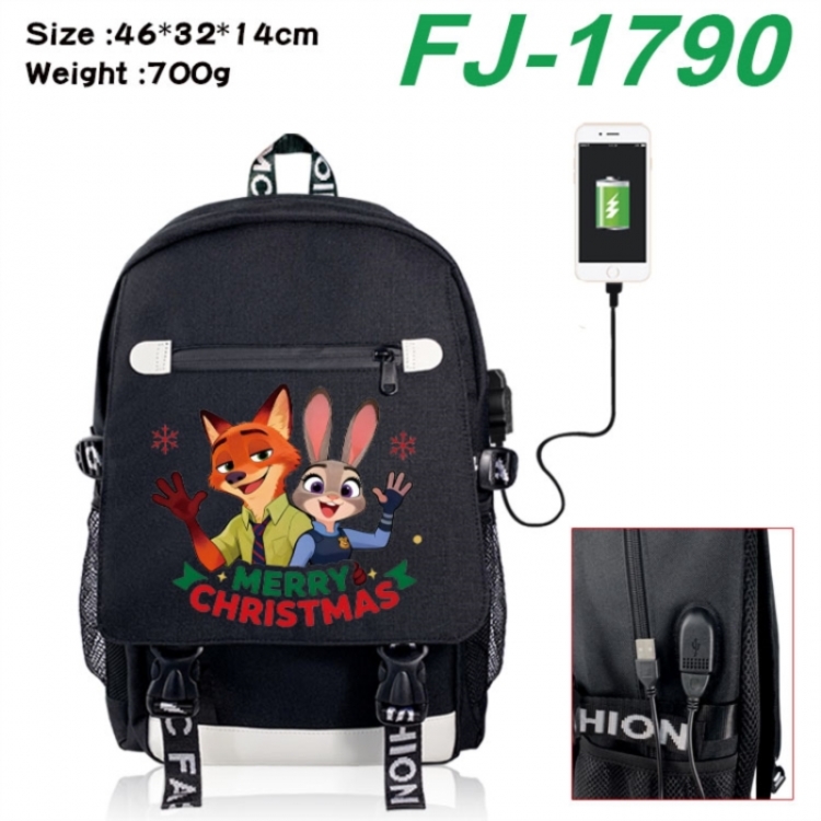Zootopia canvas USB backpack cartoon print student backpack 46X32X14CM 700g 