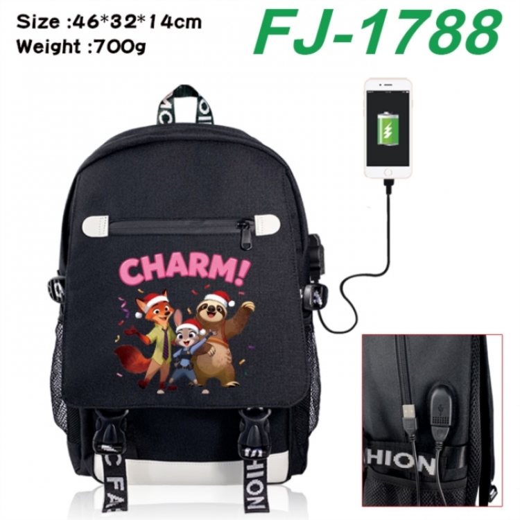 Zootopia canvas USB backpack cartoon print student backpack 46X32X14CM 700g 