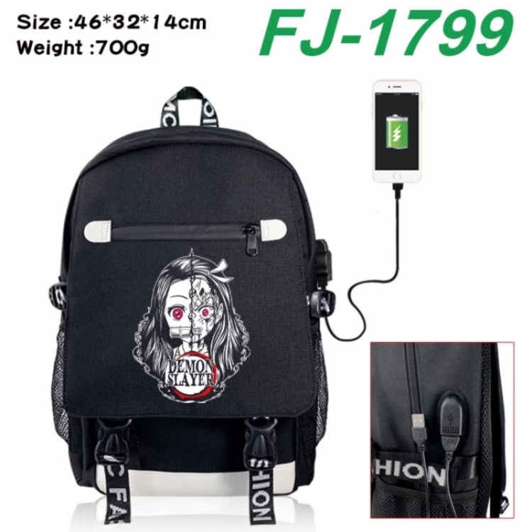 Demon Slayer Kimets canvas USB backpack cartoon print student backpack 46X32X14CM 700g 