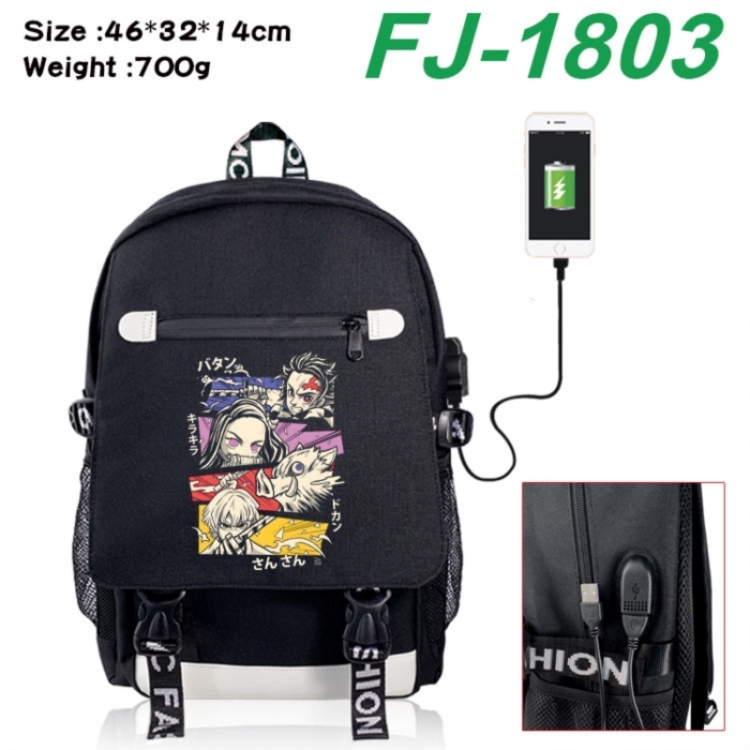 Demon Slayer Kimets canvas USB backpack cartoon print student backpack 46X32X14CM 700g 