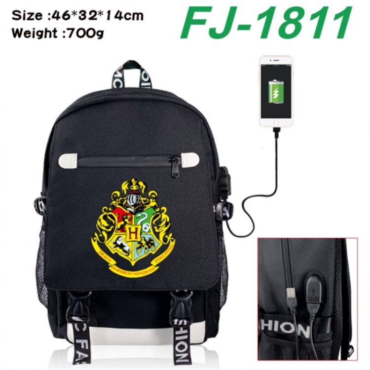Harry Potter canvas USB backpack cartoon print student backpack 46X32X14CM 700g 