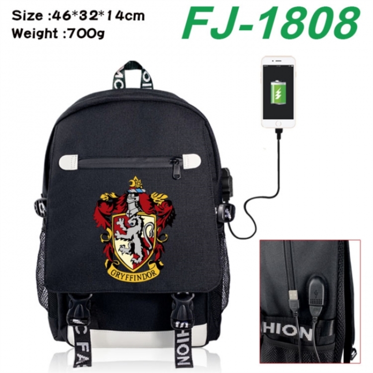 Harry Potter canvas USB backpack cartoon print student backpack 46X32X14CM 700g 
