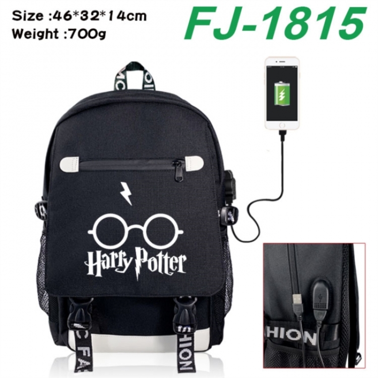 Harry Potter canvas USB backpack cartoon print student backpack 46X32X14CM 700g 