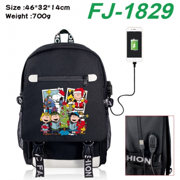 Peanuts‌ canvas USB backpack cartoon print student backpack 46X32X14CM 700g 