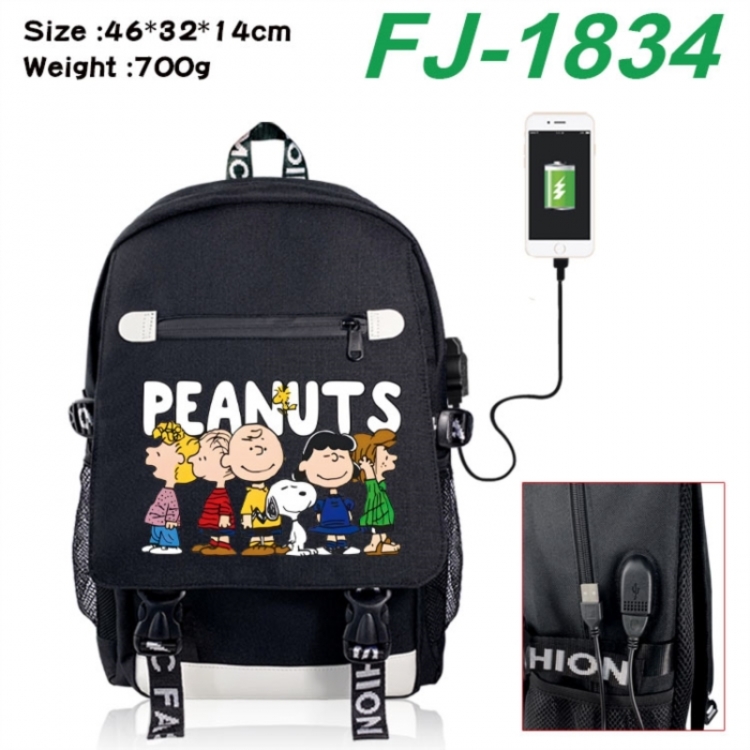 Peanuts‌ canvas USB backpack cartoon print student backpack 46X32X14CM 700g 