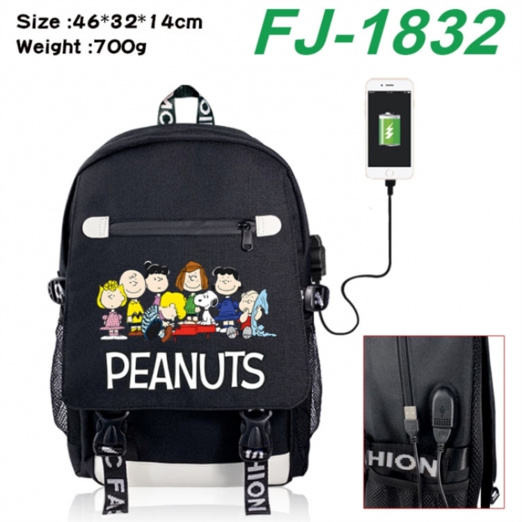 Peanuts‌ canvas USB backpack cartoon print student backpack 46X32X14CM 700g 