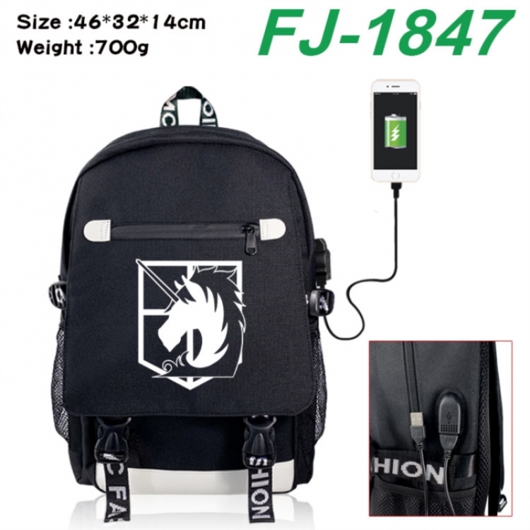 Shingeki no Kyojin canvas USB backpack cartoon print student backpack 46X32X14CM 700g 