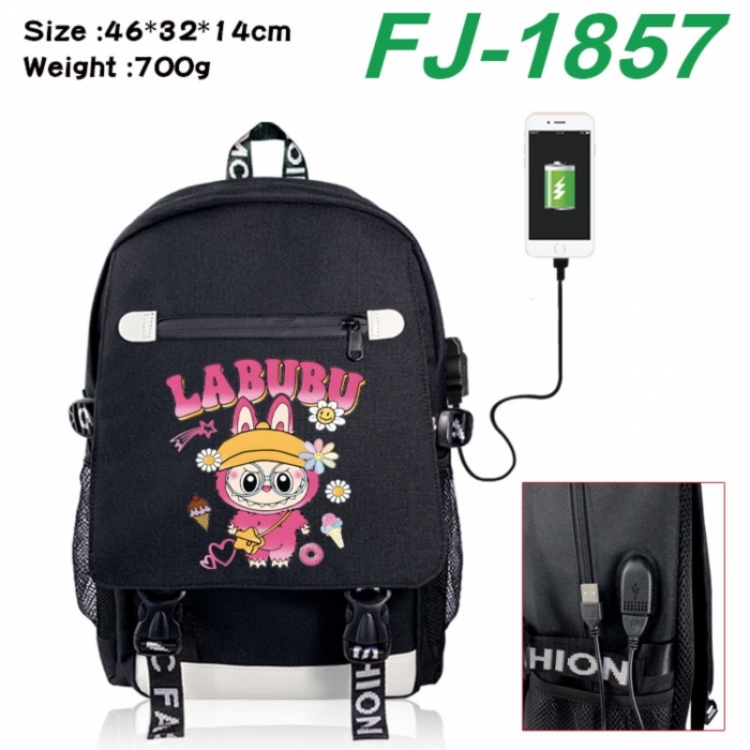 Labubu canvas USB backpack cartoon print student backpack 46X32X14CM 700g 
