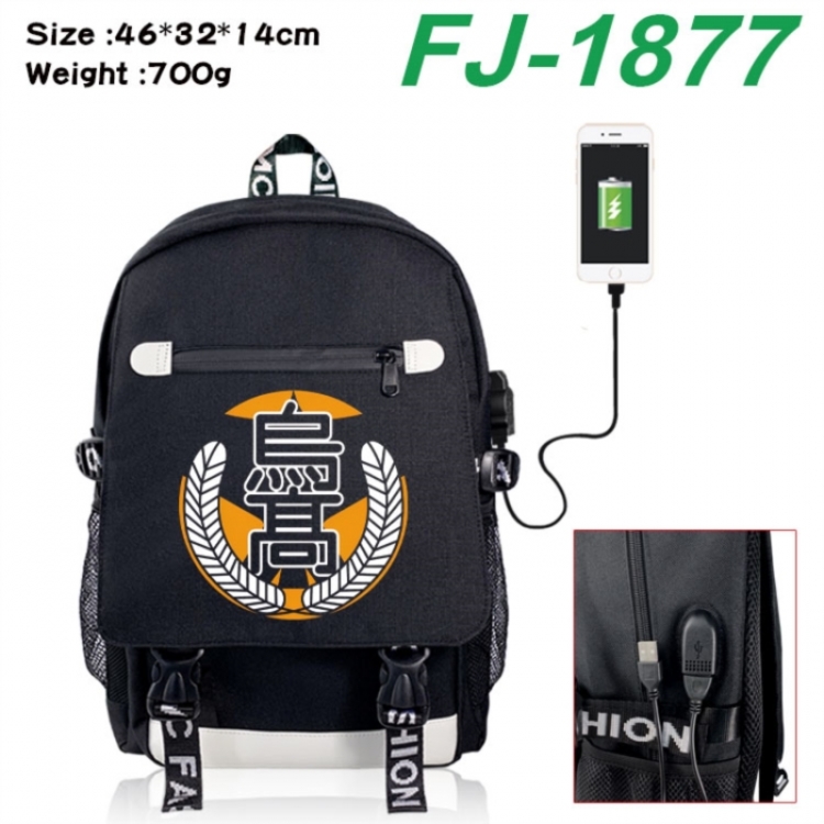 Haikyuu!! canvas USB backpack cartoon print student backpack 46X32X14CM 700g 