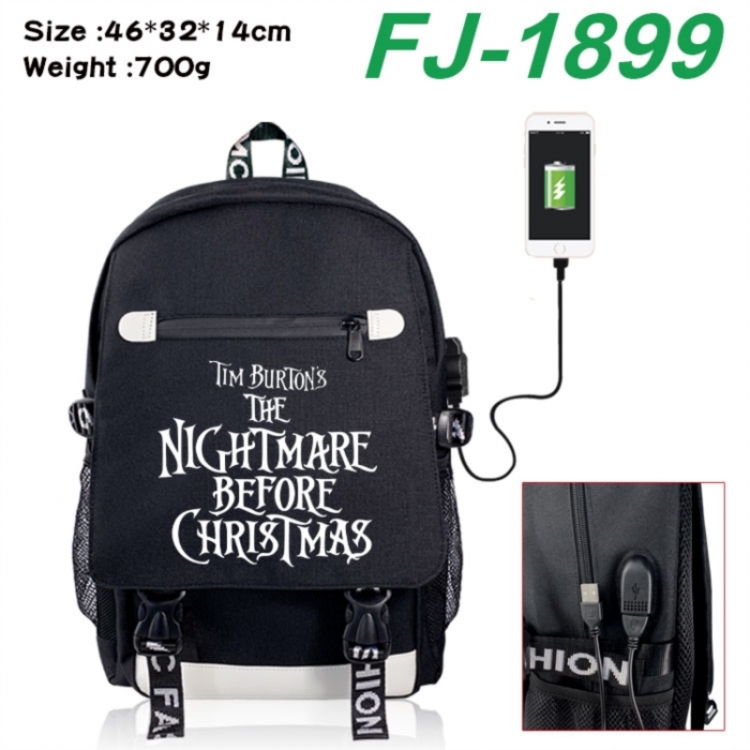The Nightmare Before Christmas canvas USB backpack cartoon print student backpack 46X32X14CM 700g 