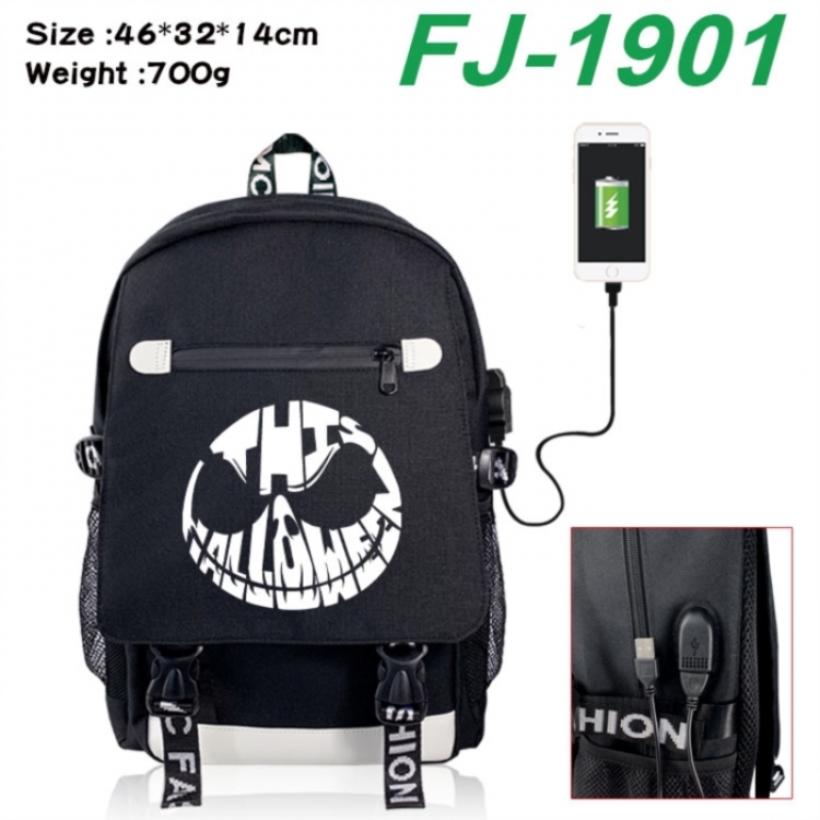 The Nightmare Before Christmas canvas USB backpack cartoon print student backpack 46X32X14CM 700g 