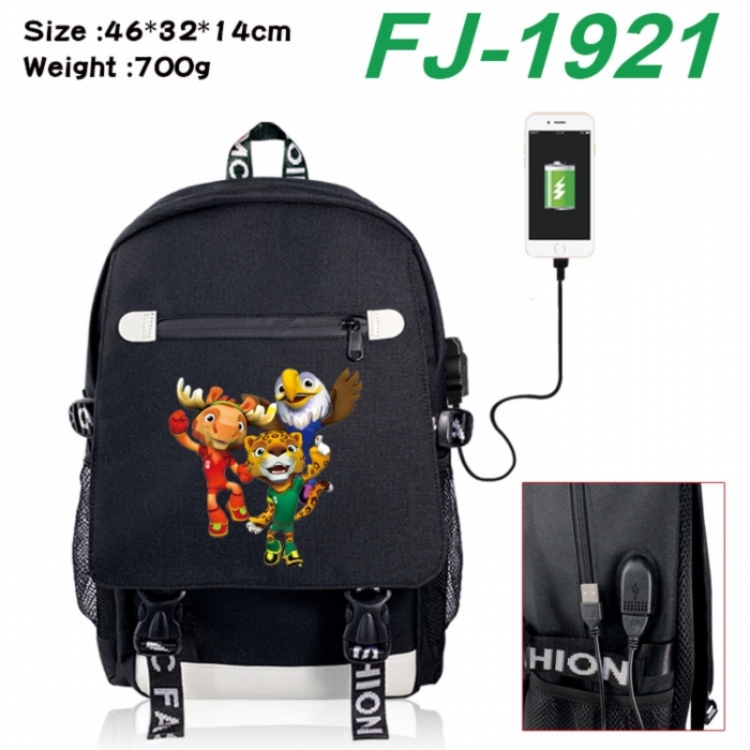 FIFA World Cup canvas USB backpack cartoon print student backpack 46X32X14CM 700g 