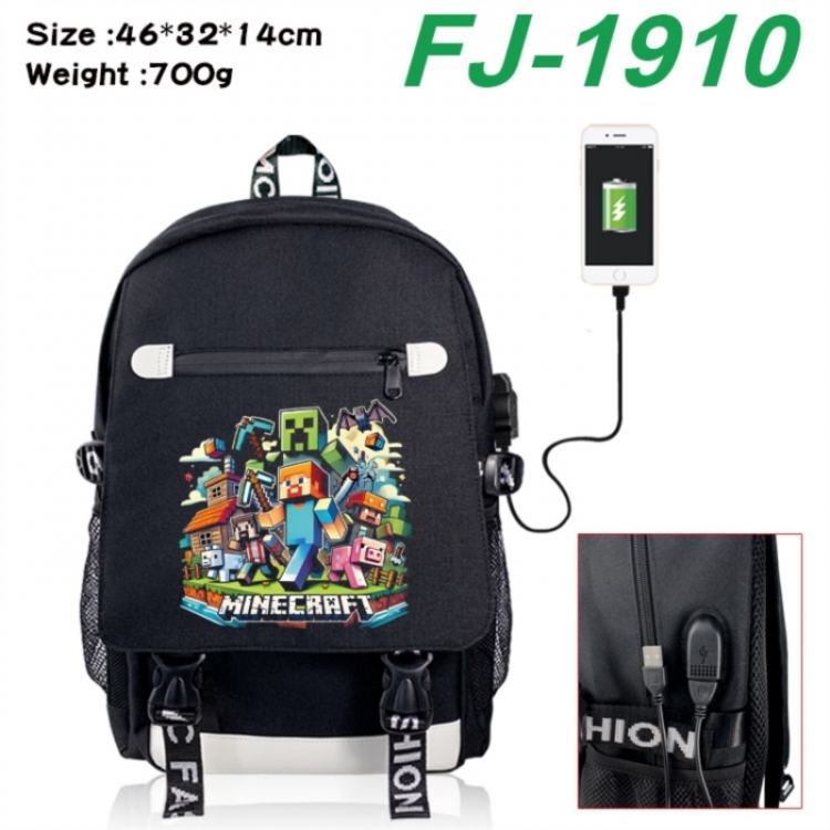Minecraft canvas USB backpack cartoon print student backpack 46X32X14CM 700g 