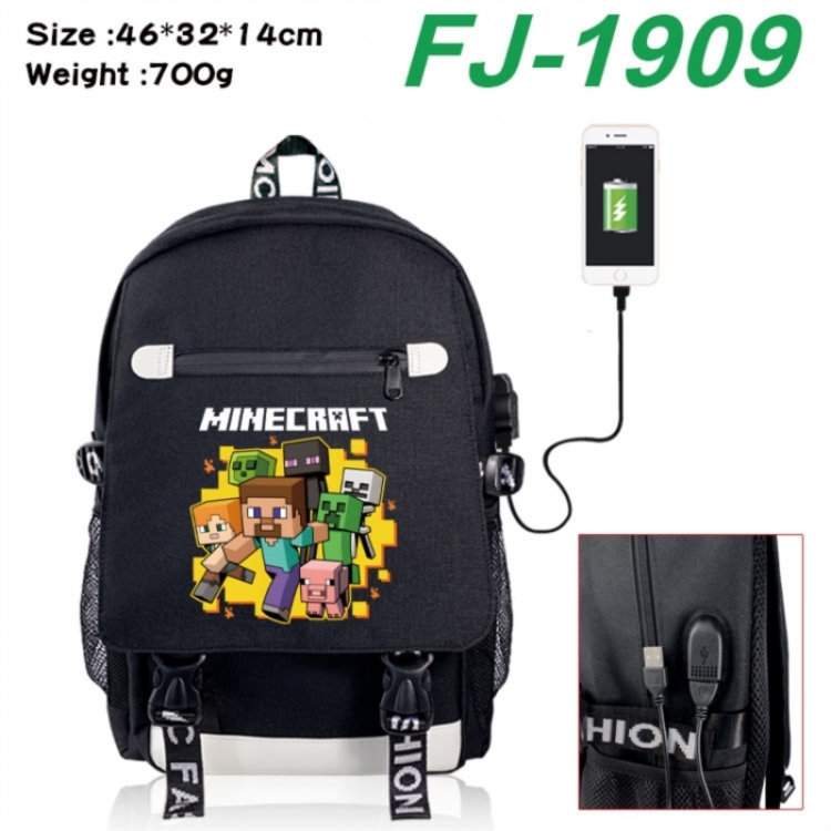Minecraft canvas USB backpack cartoon print student backpack 46X32X14CM 700g 