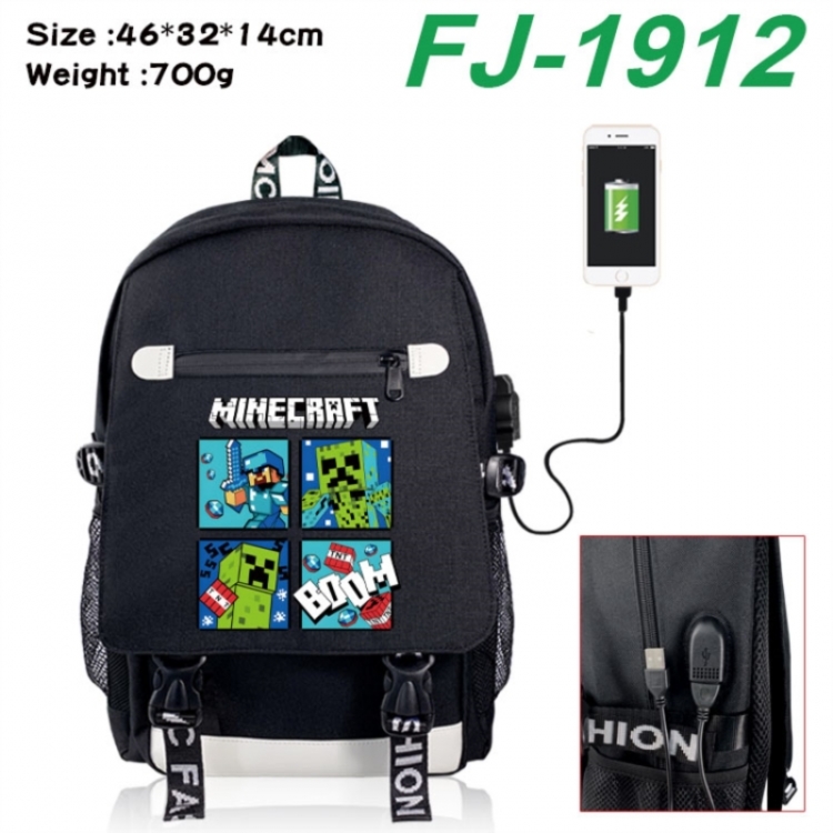 Minecraft canvas USB backpack cartoon print student backpack 46X32X14CM 700g 