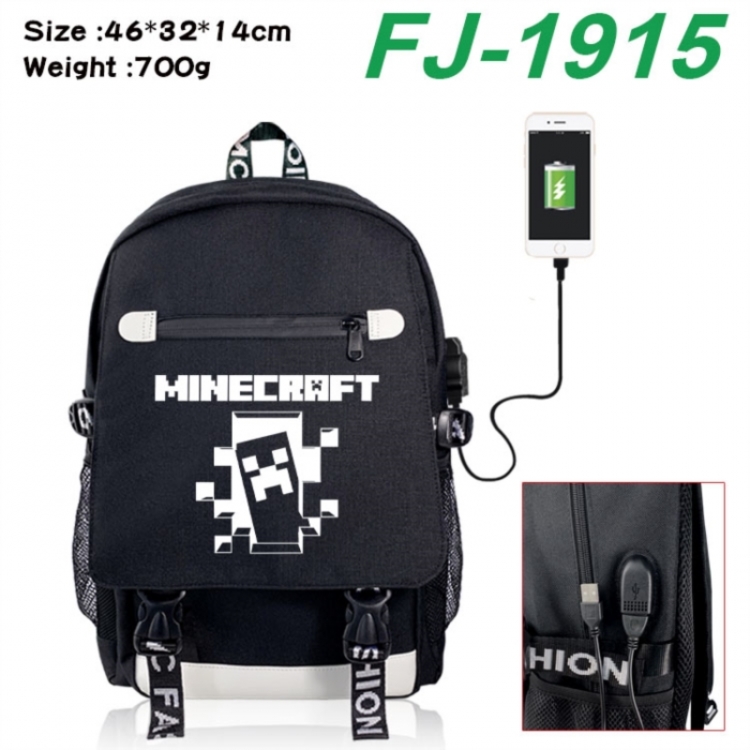 Minecraft canvas USB backpack cartoon print student backpack 46X32X14CM 700g 