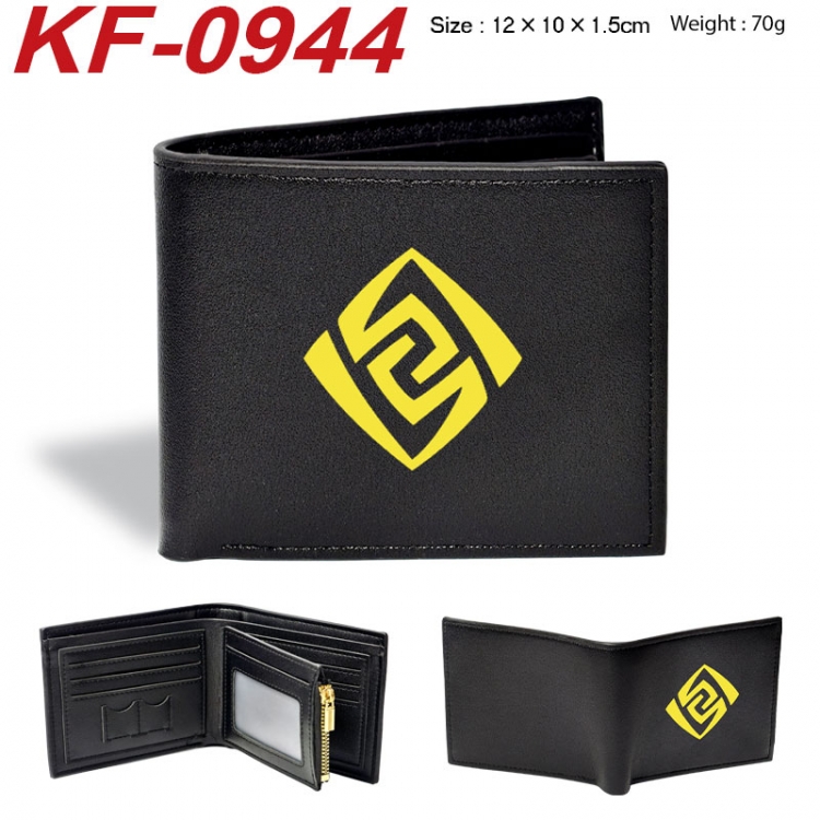 Genshin Impact Anime peripheral black brown leather double fold wallet 12X10X1.5CM 70g