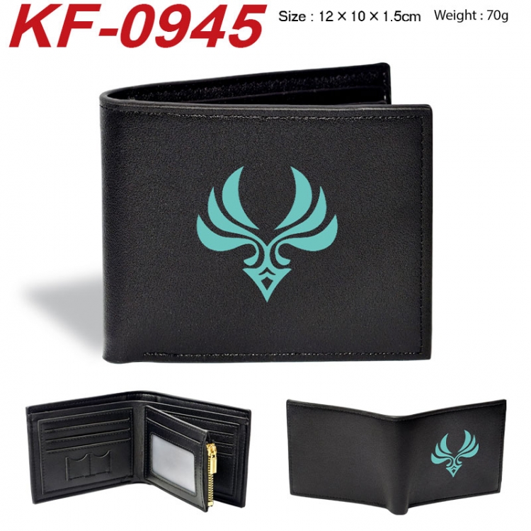 Genshin Impact Anime peripheral black brown leather double fold wallet 12X10X1.5CM 70g