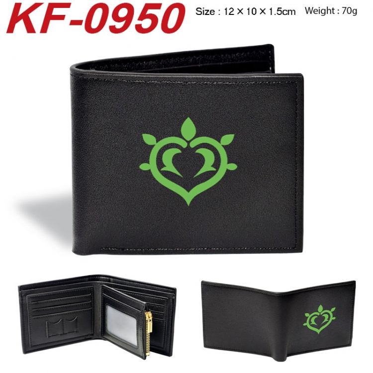 Genshin Impact Anime peripheral black brown leather double fold wallet 12X10X1.5CM 70g