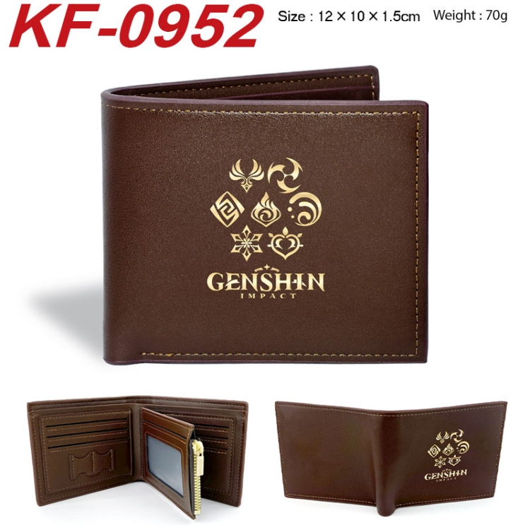 Genshin Impact Anime peripheral black brown leather double fold wallet 12X10X1.5CM 70g