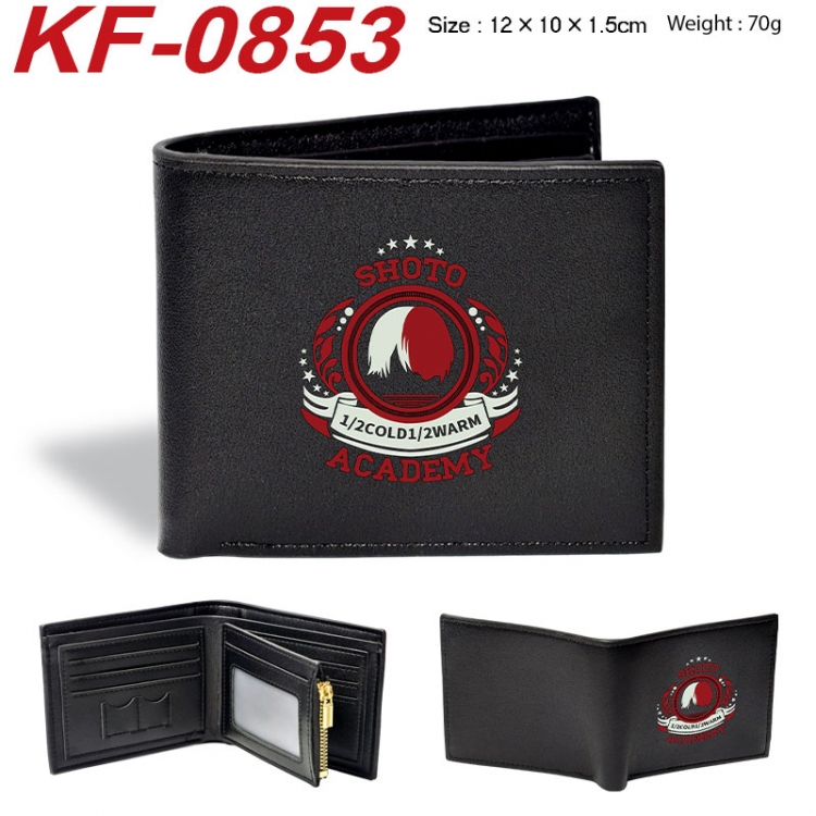 My Hero Academia Anime peripheral black brown leather double fold wallet 12X10X1.5CM 70g