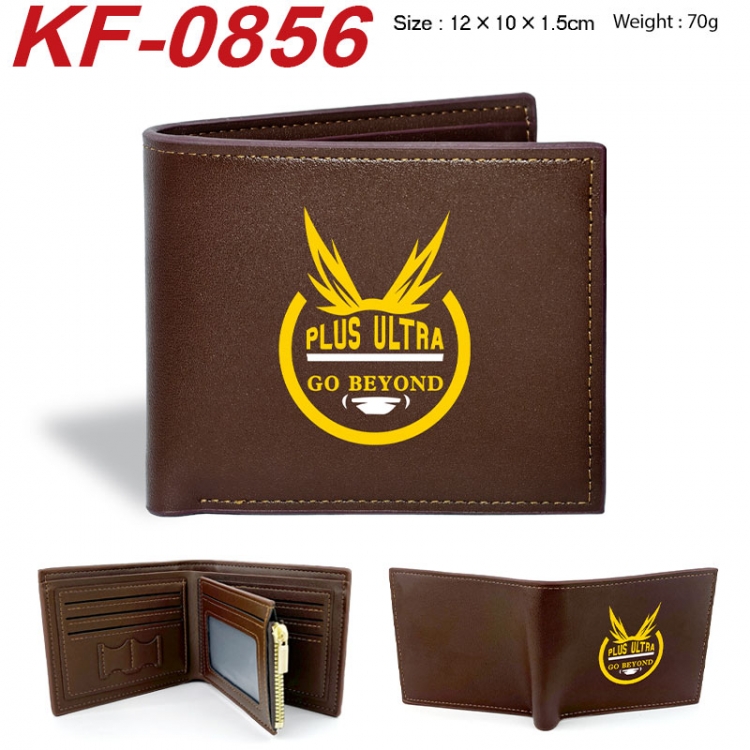 My Hero Academia Anime peripheral black brown leather double fold wallet 12X10X1.5CM 70g