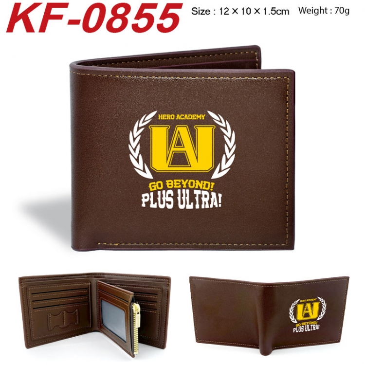 My Hero Academia Anime peripheral black brown leather double fold wallet 12X10X1.5CM 70g