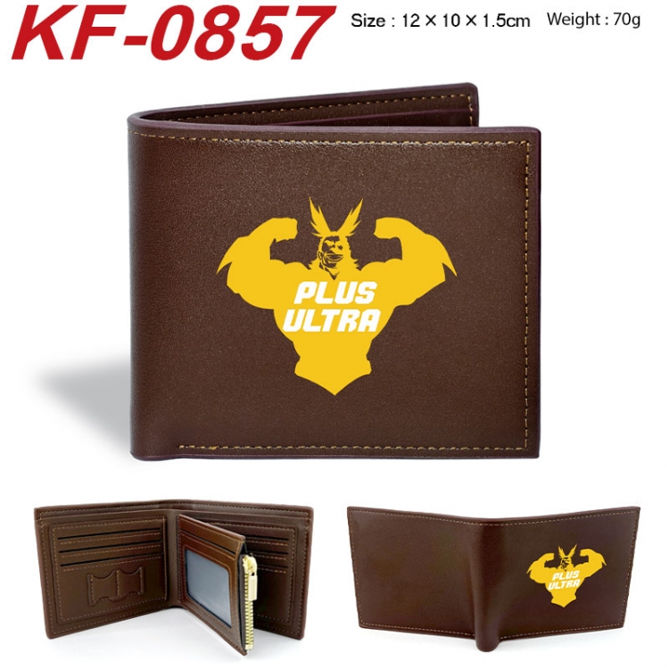 My Hero Academia Anime peripheral black brown leather double fold wallet 12X10X1.5CM 70g