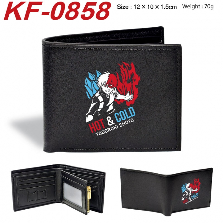 My Hero Academia Anime peripheral black brown leather double fold wallet 12X10X1.5CM 70g
