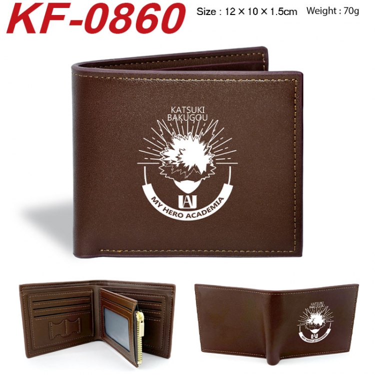 My Hero Academia Anime peripheral black brown leather double fold wallet 12X10X1.5CM 70g