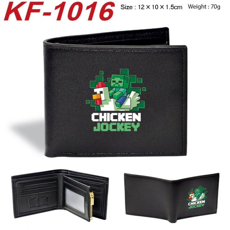 Minecraft Anime peripheral black brown leather double fold wallet 12X10X1.5CM 70g