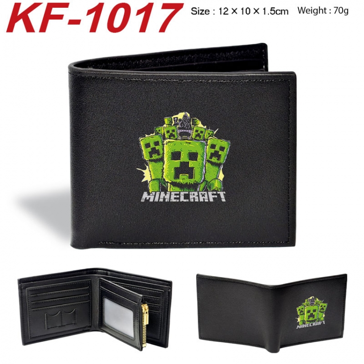 Minecraft Anime peripheral black brown leather double fold wallet 12X10X1.5CM 70g