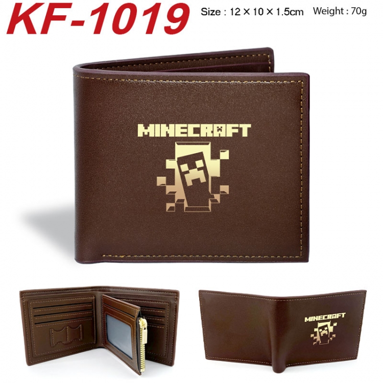 Minecraft Anime peripheral black brown leather double fold wallet 12X10X1.5CM 70g
