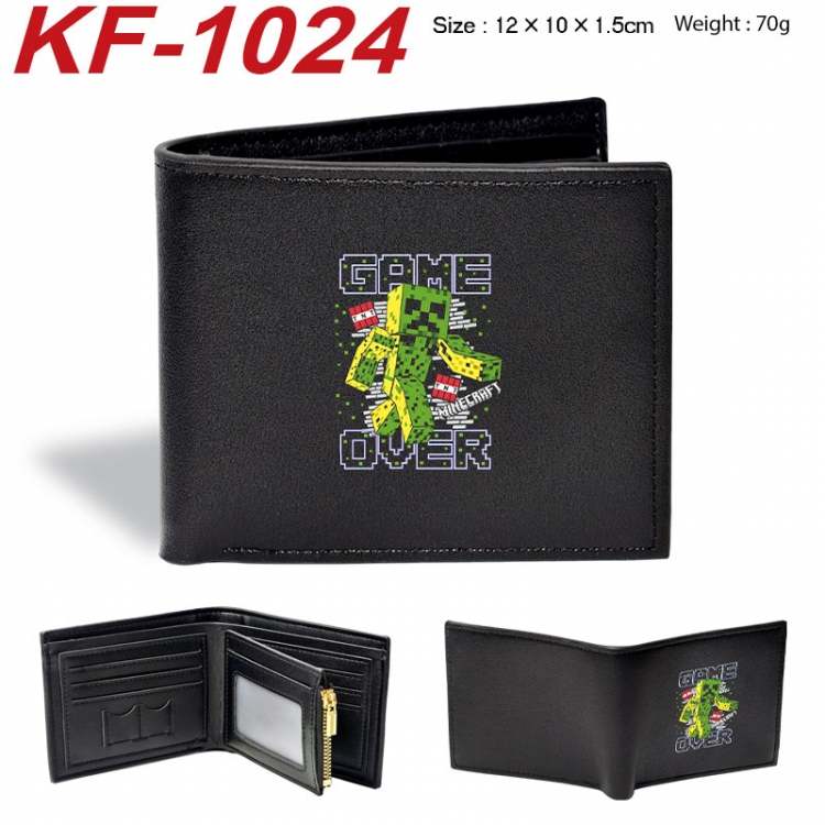 Minecraft Anime peripheral black brown leather double fold wallet 12X10X1.5CM 70g