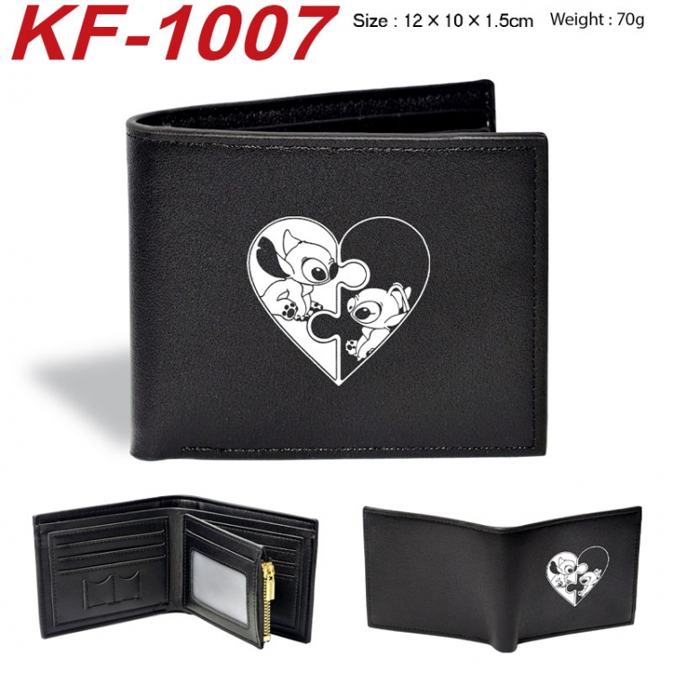 Lilo & Stitch Anime peripheral black brown leather double fold wallet 12X10X1.5CM 70g