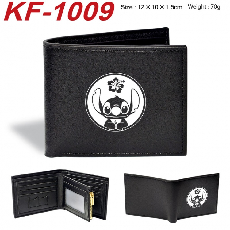 Lilo & Stitch Anime peripheral black brown leather double fold wallet 12X10X1.5CM 70g