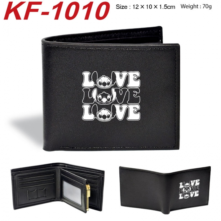 Lilo & Stitch Anime peripheral black brown leather double fold wallet 12X10X1.5CM 70g