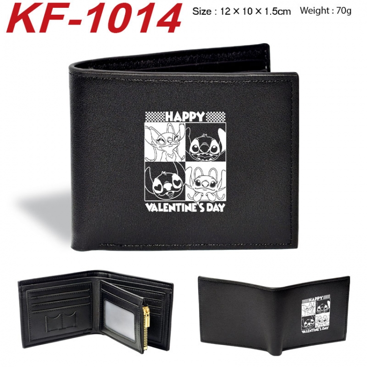 Lilo & Stitch Anime peripheral black brown leather double fold wallet 12X10X1.5CM 70g