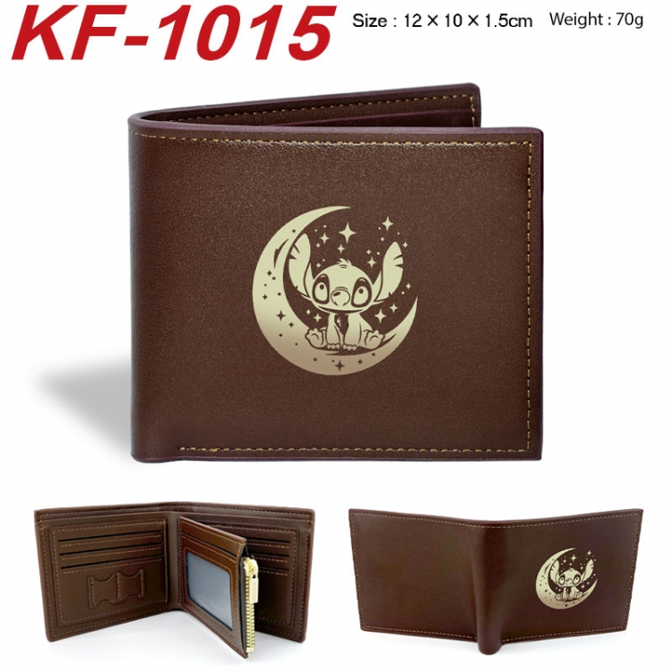 Lilo & Stitch Anime peripheral black brown leather double fold wallet 12X10X1.5CM 70g