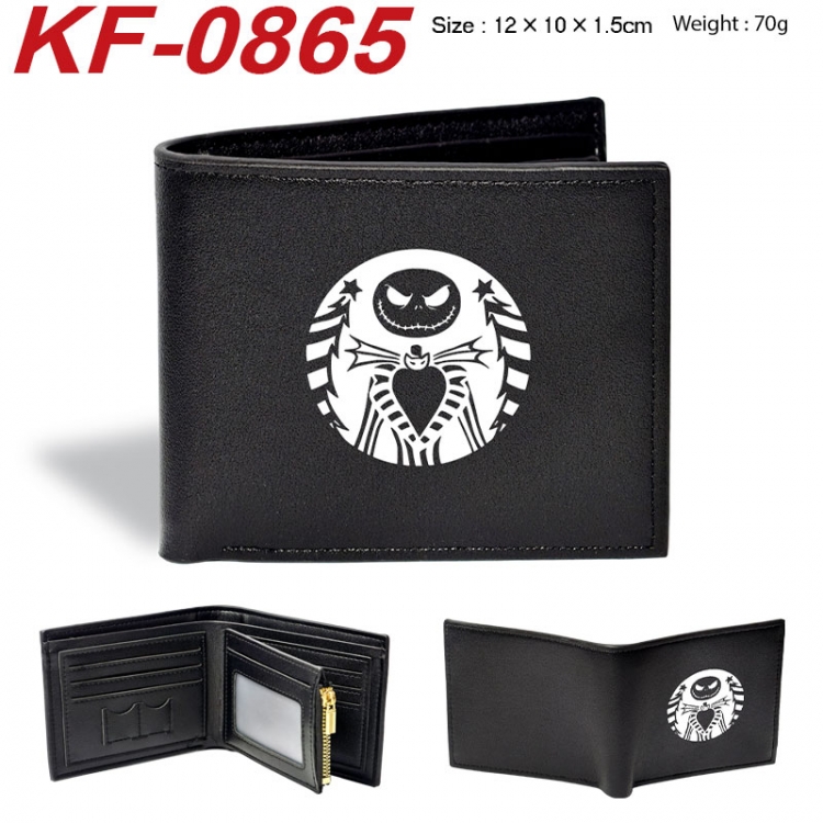 The Nightmare Before Christmas Anime peripheral black brown leather double fold wallet 12X10X1.5CM 70g