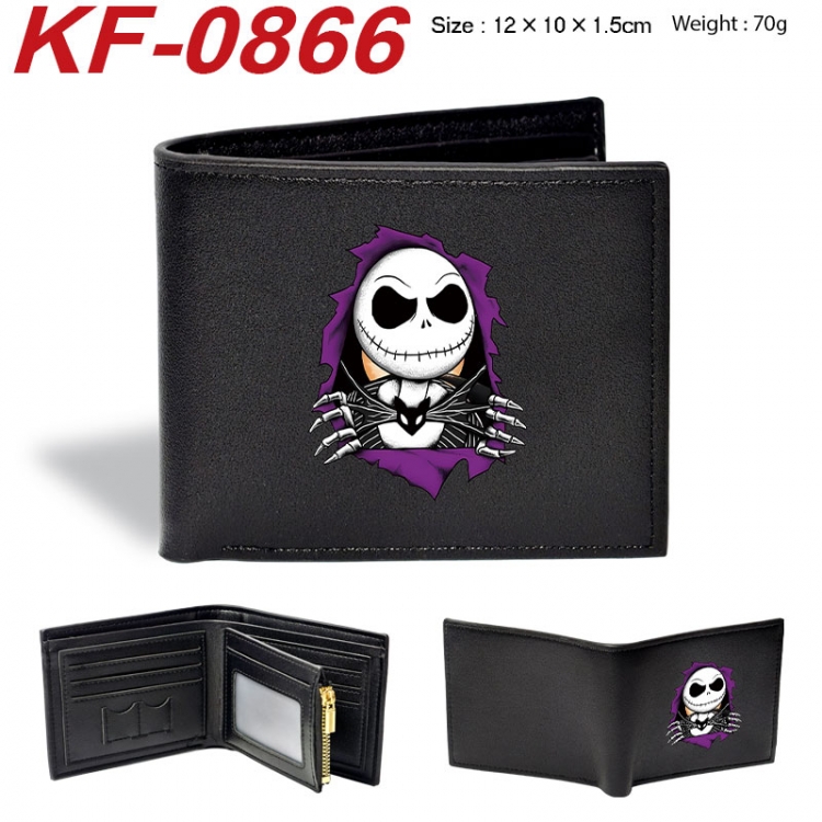 The Nightmare Before Christmas Anime peripheral black brown leather double fold wallet 12X10X1.5CM 70g
