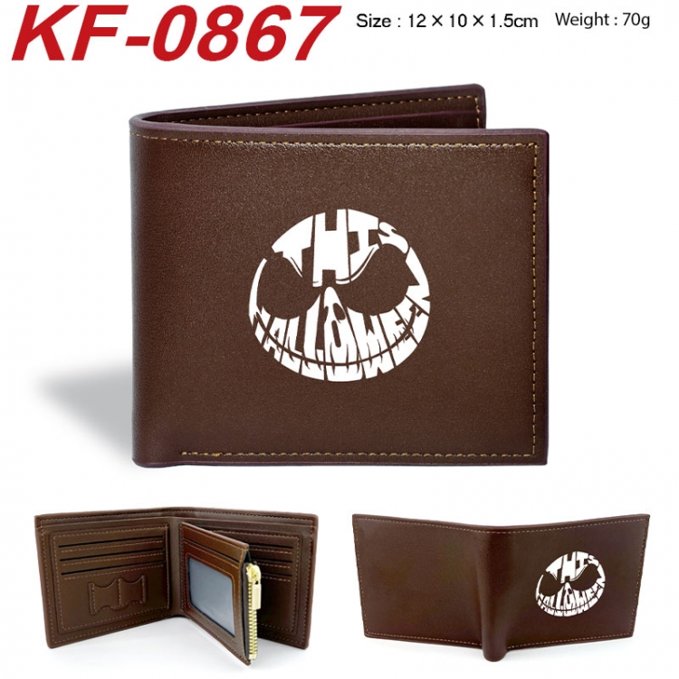 The Nightmare Before Christmas Anime peripheral black brown leather double fold wallet 12X10X1.5CM 70g