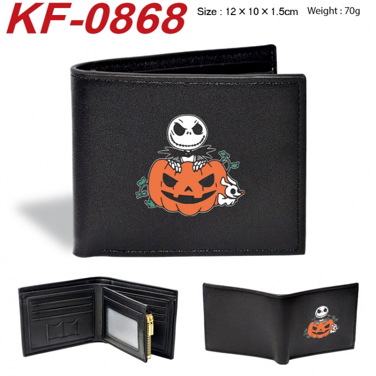 The Nightmare Before Christmas Anime peripheral black brown leather double fold wallet 12X10X1.5CM 70g